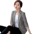 Slim Fit Blazer with Three-Quarter Sleeves for Women: gray, white women's blazer jacket, smart casual style