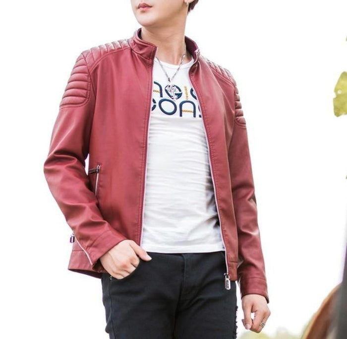 Slim-Fit Faux Leather Motorcycle Jacket for Men: black jacket, biker moto style