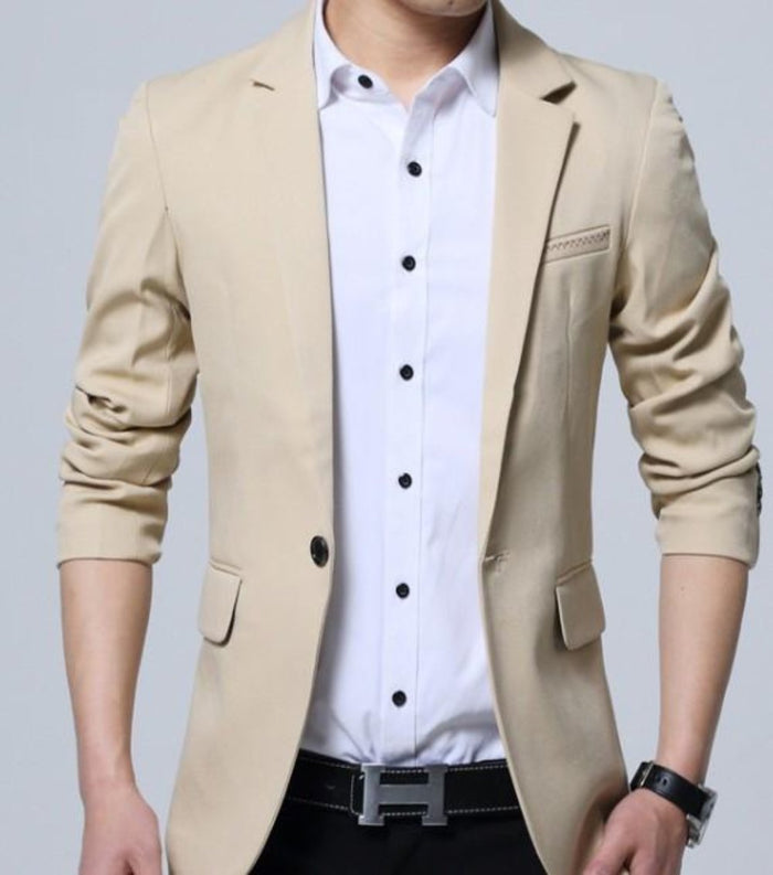 Slim Fit Men's Fashion Blazer in K-Style: light blue blazer jacket, smart casual style