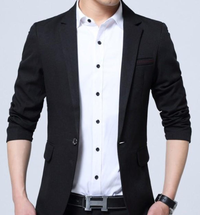 Slim Fit Men's Fashion Blazer in K-Style: light blue blazer jacket, smart casual style