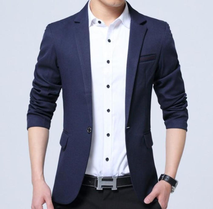 Slim Fit Men's Fashion Blazer in K-Style: light blue blazer jacket, smart casual style