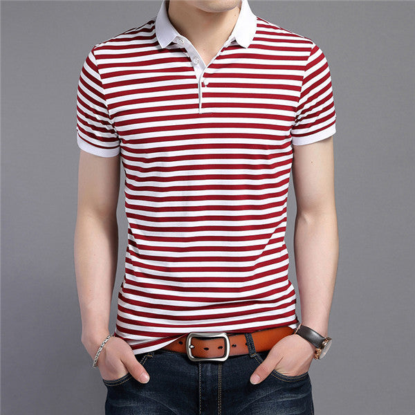 Slim Fit Polo Shirt for Men with Short Sleeves in Stripes: white, black short-sleeve polo shirt, casual striped style