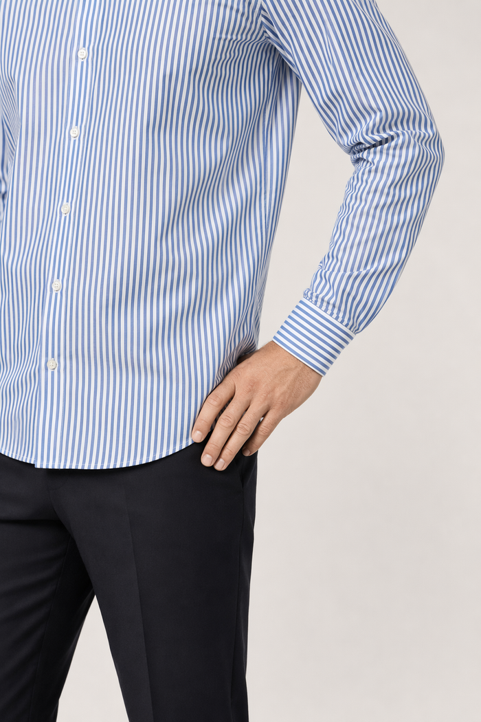 Slim Fit Vertical Stripe Button Down Shirt for Men Blue