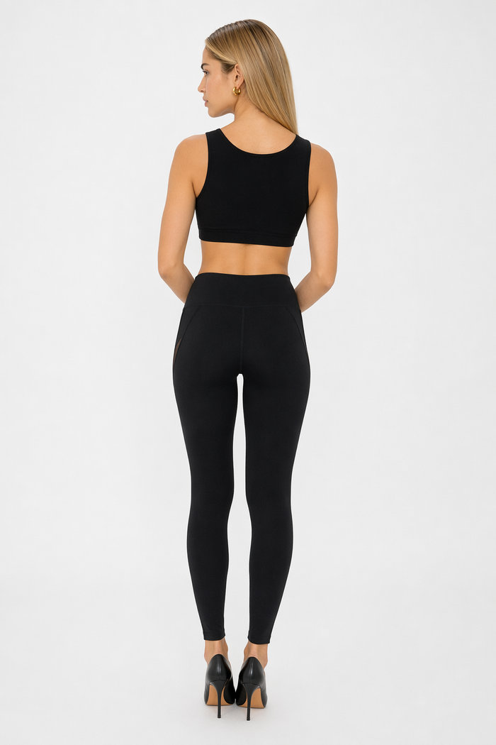 Slim-Fit Yoga Leggings with Mesh Detailing for Women Default