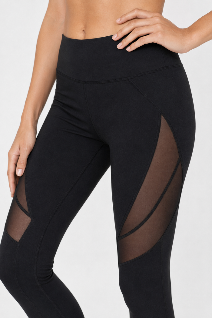 Slim-Fit Yoga Leggings with Mesh Detailing for Women Default