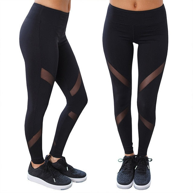Slim-Fit Yoga Leggings with Mesh Detailing for Women: black, sheer black leggings, athletic style
