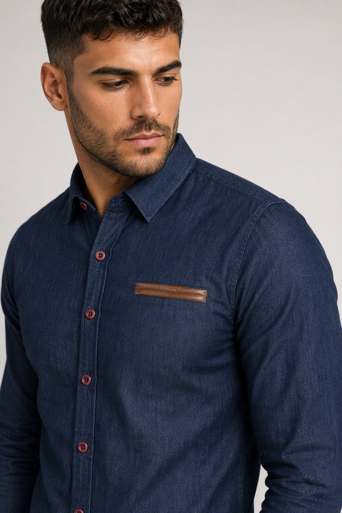 Slim-Fitting Men's Denim Shirt Navy