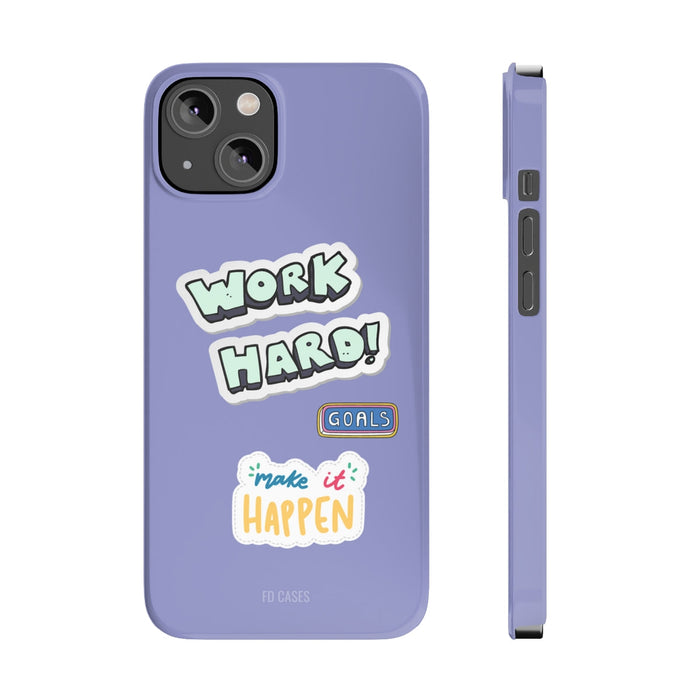 Slim iPhone 14, 14 PRO and 14 PRO MAX Case for the Driven: lavender purple, black smartphone case, playful cartoon sticker st