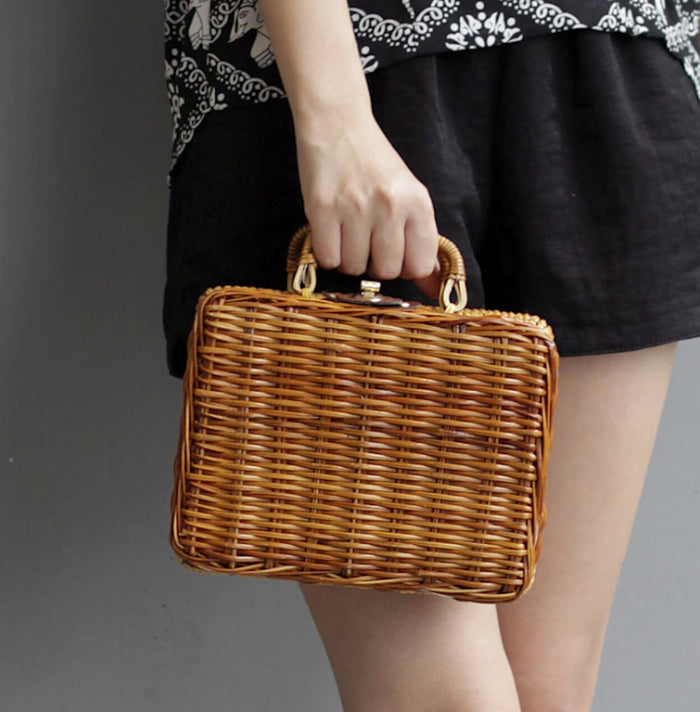 Small Retro Woven Purse: natural brown, tan handbag, vintage style