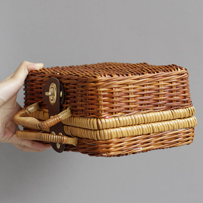 Small Retro Woven Purse: natural brown, tan handbag, vintage style