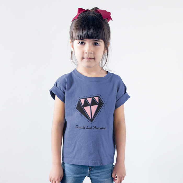 Small yet Precious T-Shirt for Little Girls: blue, pink diamond graphic, cartoon graphic style