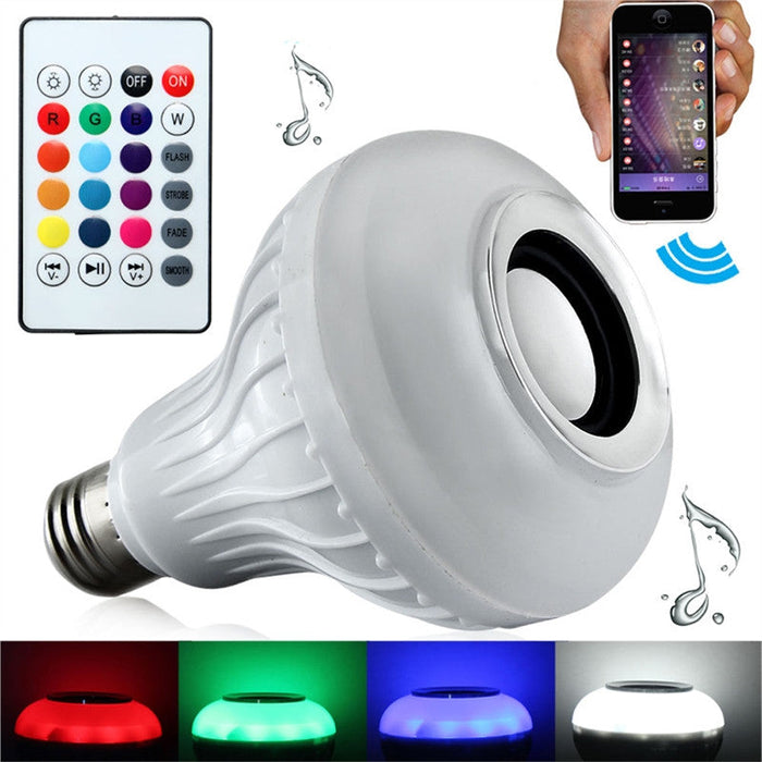 Smart Wireless LED Light Bulb with Integrated Bluetooth Speaker: white, black LED light bulb with built-in speaker, modern st