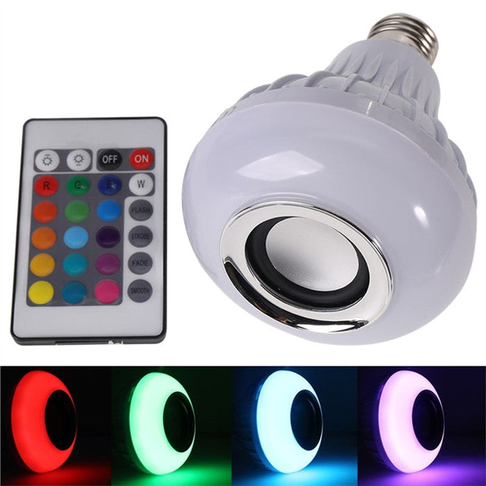 Smart Wireless LED Light Bulb with Integrated Bluetooth Speaker: white, black LED light bulb with built-in speaker, modern st