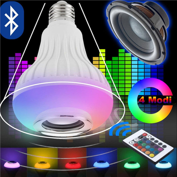 Smart Wireless LED Light Bulb with Integrated Bluetooth Speaker: white, black LED light bulb with built-in speaker, modern st