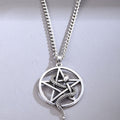 Snake Necklace, A Symbolic Five-Pointed Star Design: silver snake and pentagram, gothic occult style
