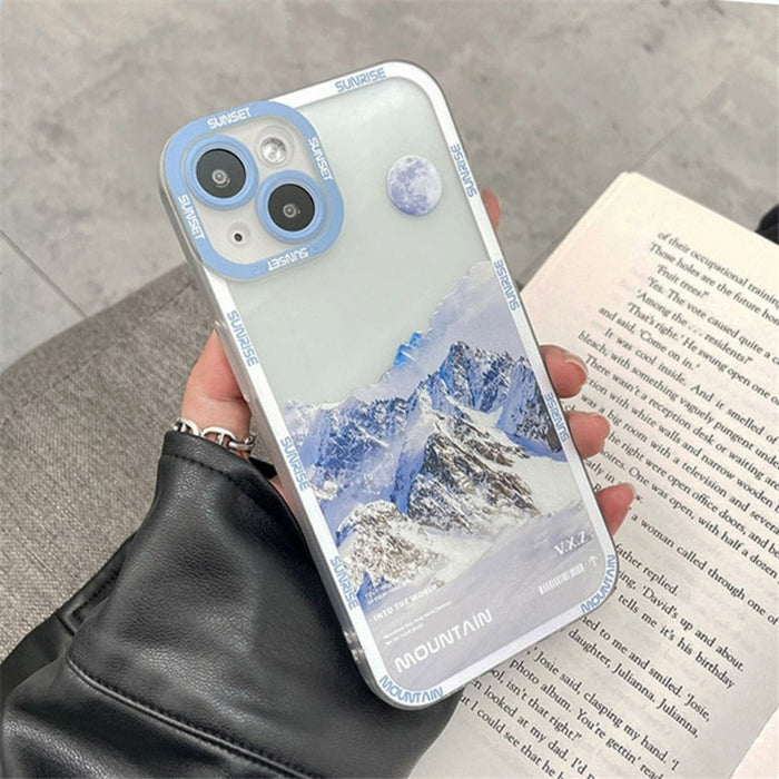 Snow Summit Theme Phone Cover For iPhone: black, dark gray mountain landscape, outdoor landscape graphic style