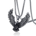 Soaring Falcon Pendant: silver, dark gray eagle, ornate realistic animal motif style