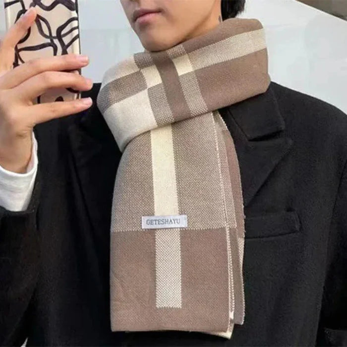 Soft and Cozy Men's Plaid Scarf: dark gray, light gray scarf, minimal classic style