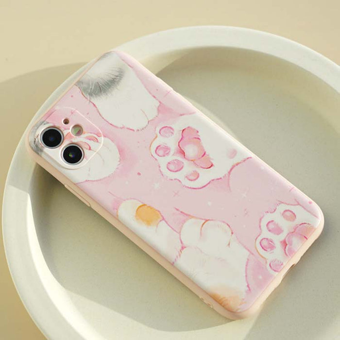 Soft TPU Phone Case with Protection: pink, white cat, kawaii cartoon style