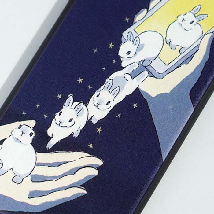 Soft TPU Phone Case with Protection: dark navy blue, white white cartoon rabbits, cartoon, whimsical style