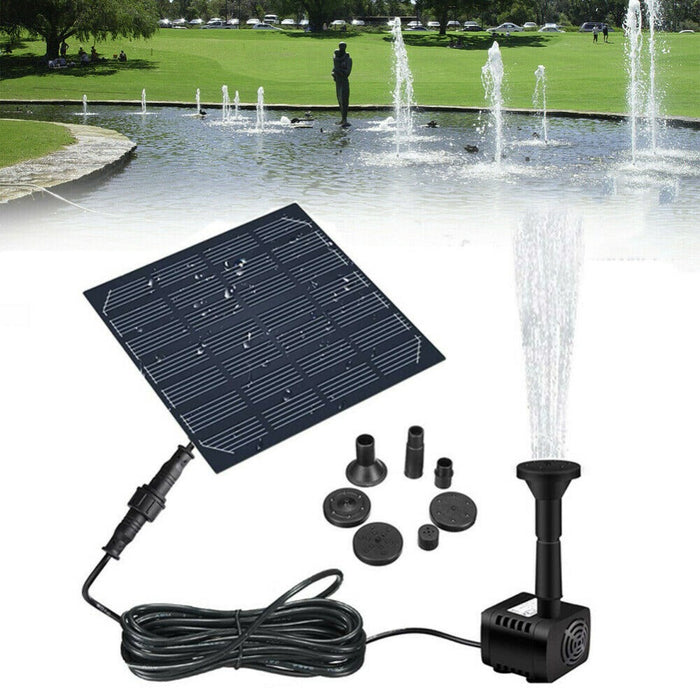 Solar-Powered Garden Fountain: black, dark blue solar-powered water fountain pump kit, functional outdoor garden equipment st