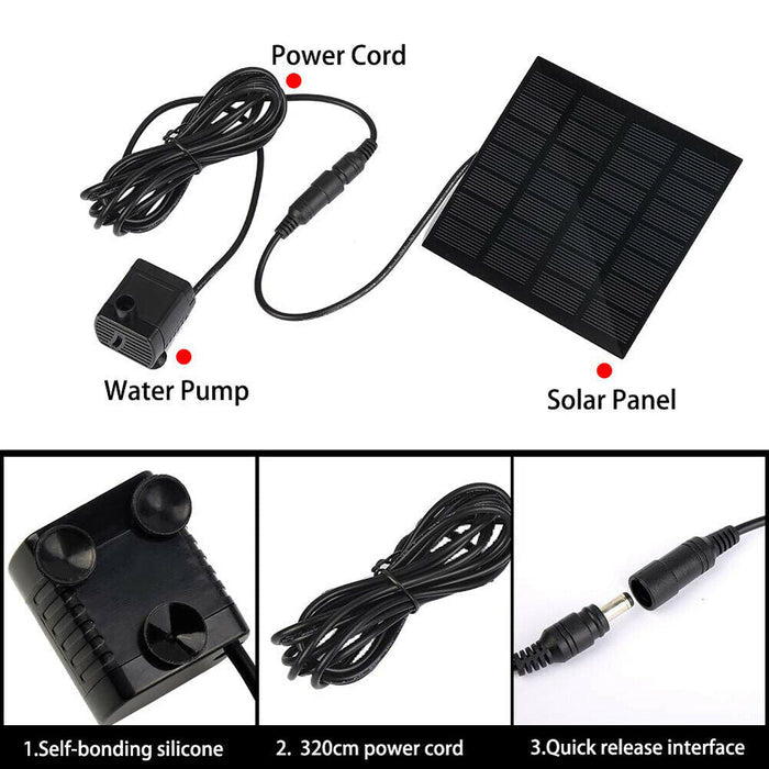 Solar-Powered Garden Fountain: black, dark blue solar-powered water fountain pump kit, functional outdoor garden equipment st