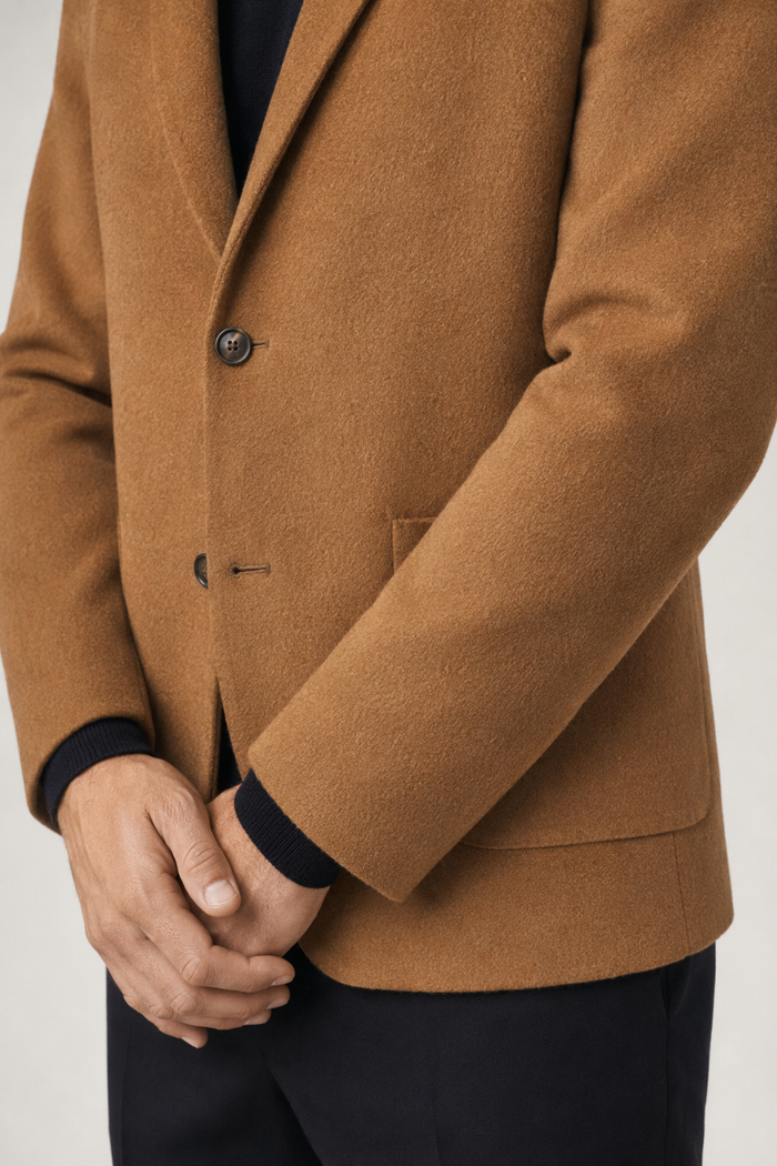 Sophisticated Single Button Wool Blend Sport Coat for Men Camel