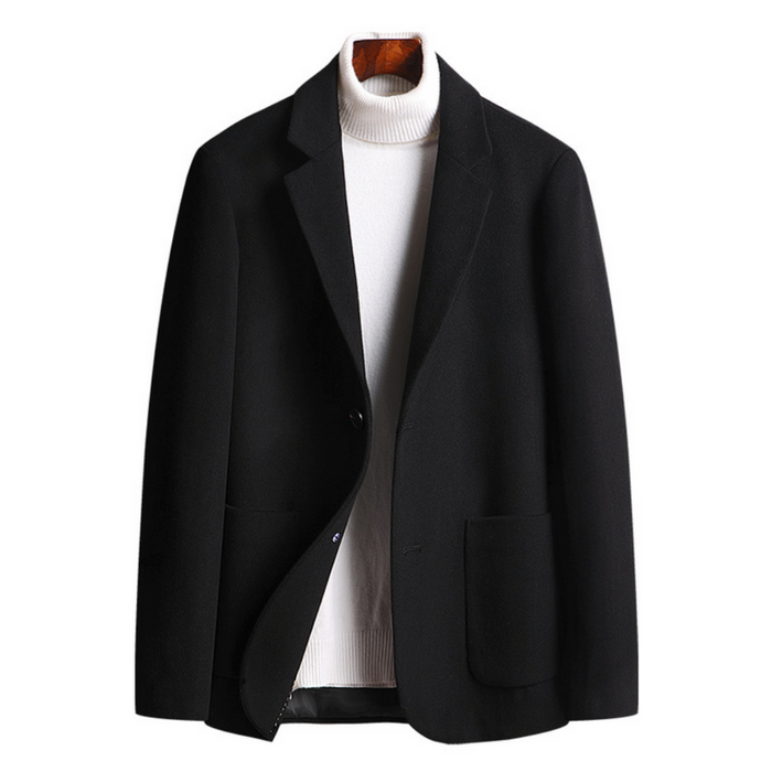 Sophisticated Single Button Wool Blend Sport Coat for Men: camel brown, white jacket with turtleneck sweater, minimal style