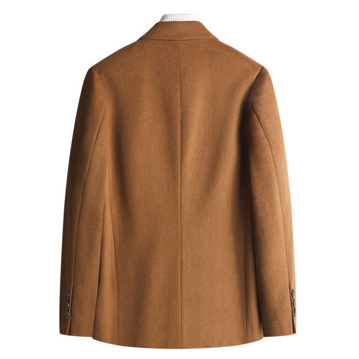 Sophisticated Single Button Wool Blend Sport Coat for Men: camel brown, white jacket with turtleneck sweater, minimal style