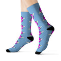 Space Donut's Footwear: light blue, black unicorns, cartoon style