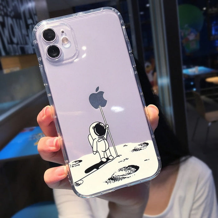 Space Explorer iPhone Case for Ultimate Protection: transparent clear, lavender space/astronaut theme, cartoon kawaii style
