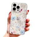 Sparkling Blue Floral iPhone Case: clear, white floral botanical theme, kawaii pastel botanical style