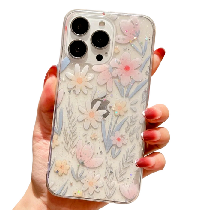 Sparkling Clear Floral Phone Case: transparent, clear floral botanical theme, cute pastel botanical style
