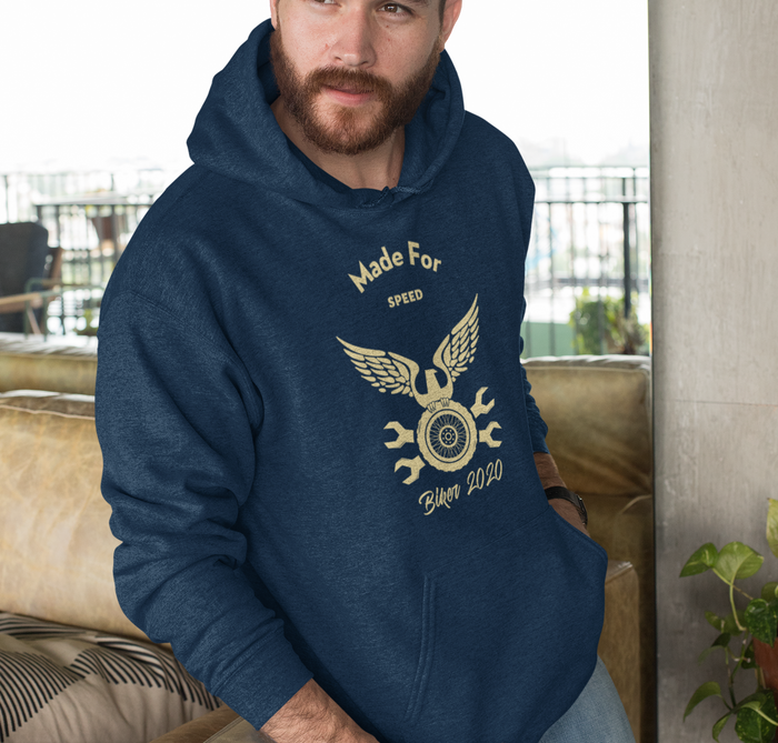 Speedy Hooded Sweatshirt: A Title Revision: black, cream motorcycle-themed graphic, casual streetwear style