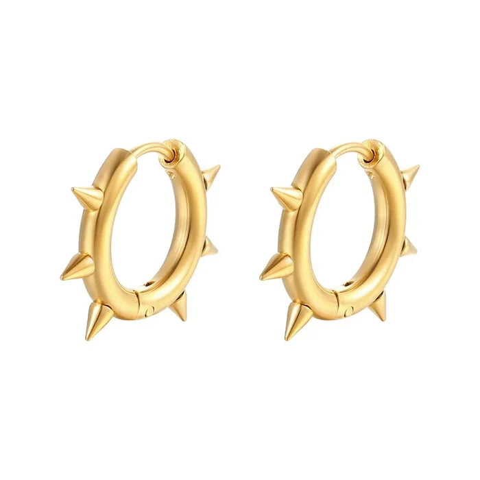 Spike-embellished Heart-Shaped Hoop Earrings: silver pair of hoop earrings, punk, edgy style