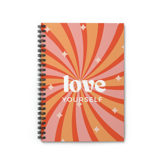 Spiral Notebook for Encouraging Self-Love: orange, coral red self-love typography theme, retro graphic typography style