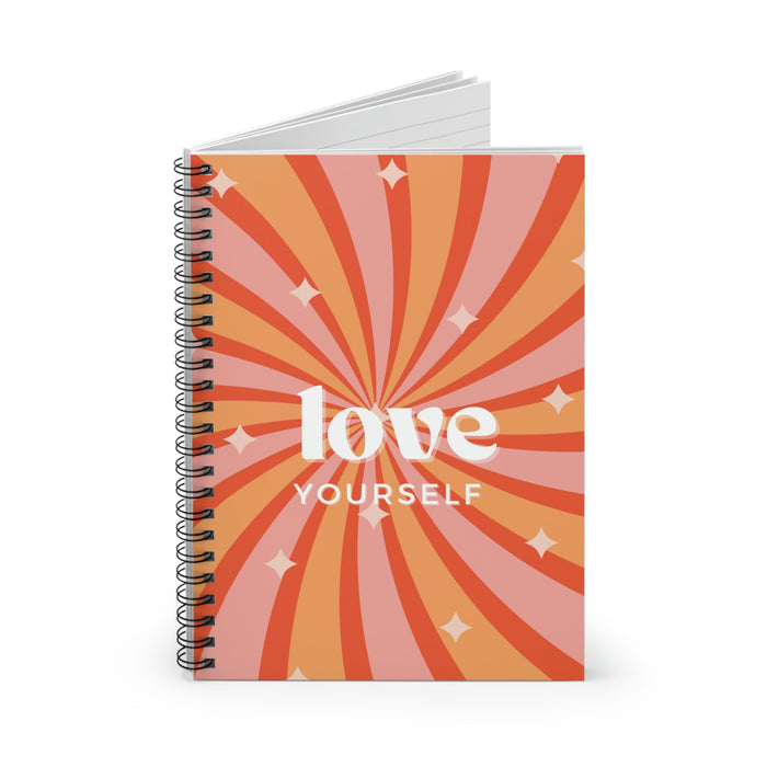Spiral Notebook for Encouraging Self-Love: orange, coral red self-love typography theme, retro graphic typography style