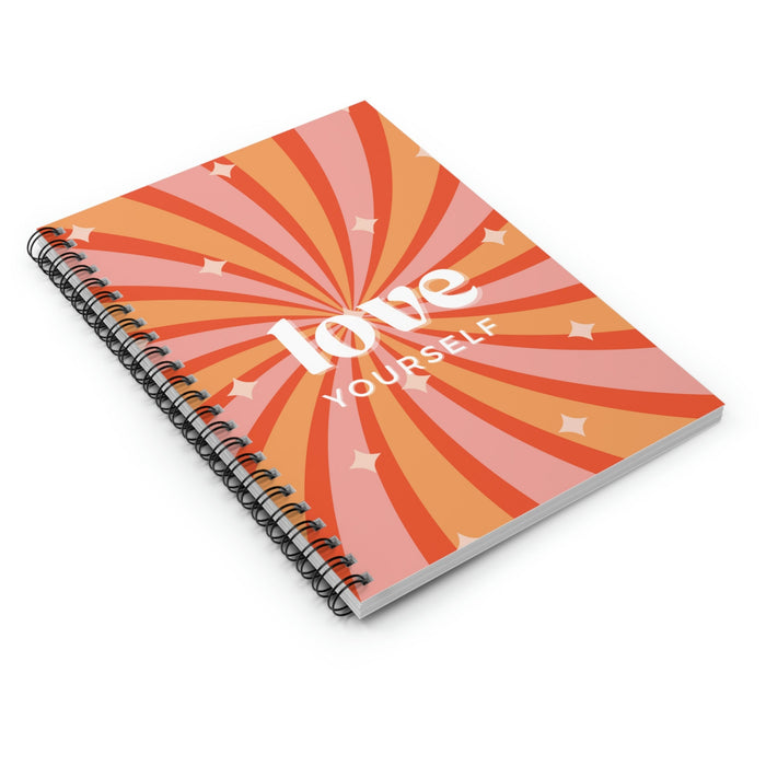 Spiral Notebook for Encouraging Self-Love: orange, coral red self-love typography theme, retro graphic typography style