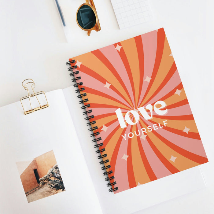 Spiral Notebook for Encouraging Self-Love: orange, coral red self-love typography theme, retro graphic typography style