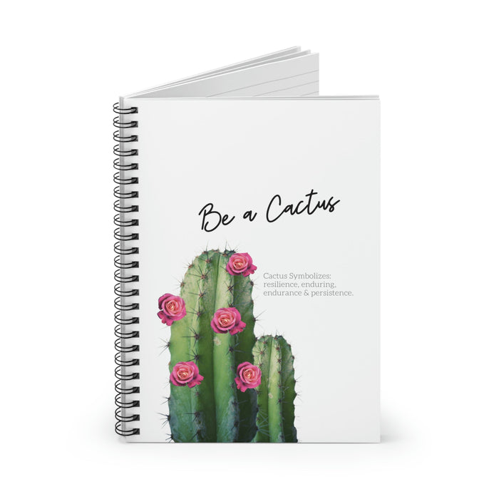 Spiral Notebook with Cactus Design: white, green cactus, botanical watercolor illustration style