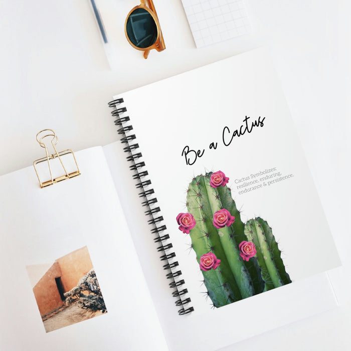 Spiral Notebook with Cactus Design: white, green cactus, botanical watercolor illustration style