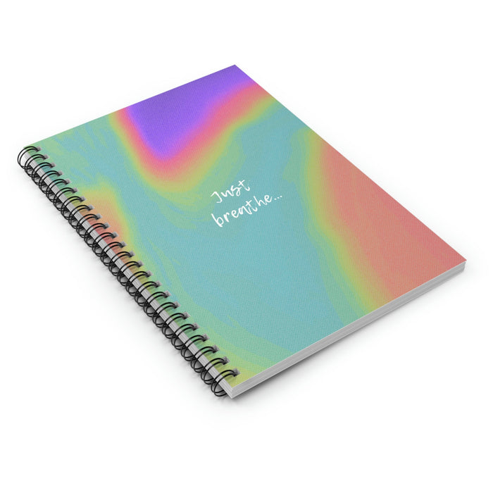 Spiral Notebook with Inspirational Breathing Quote: teal blue, green spiral-bound notebook, minimal, colorful abstract style