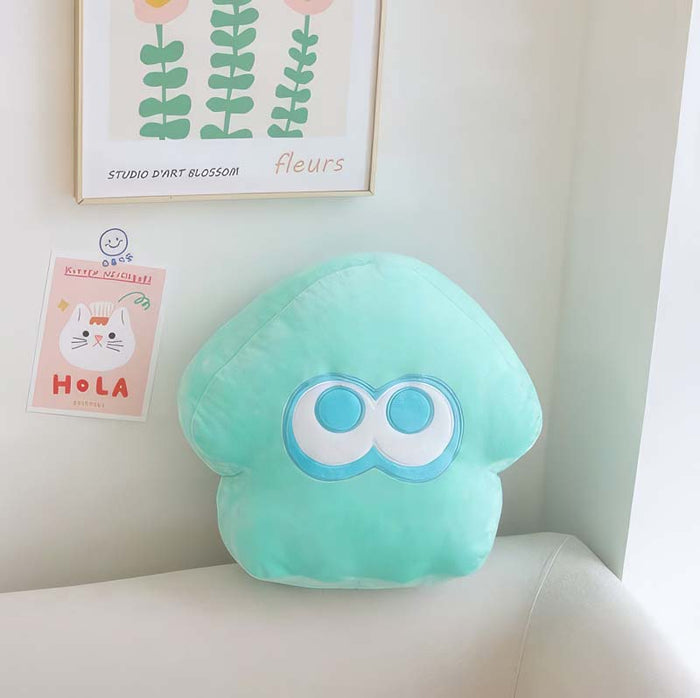 Splatoon Plush Toy Squid: mint green, light blue cartoon character with large eyes, kawaii cartoon style