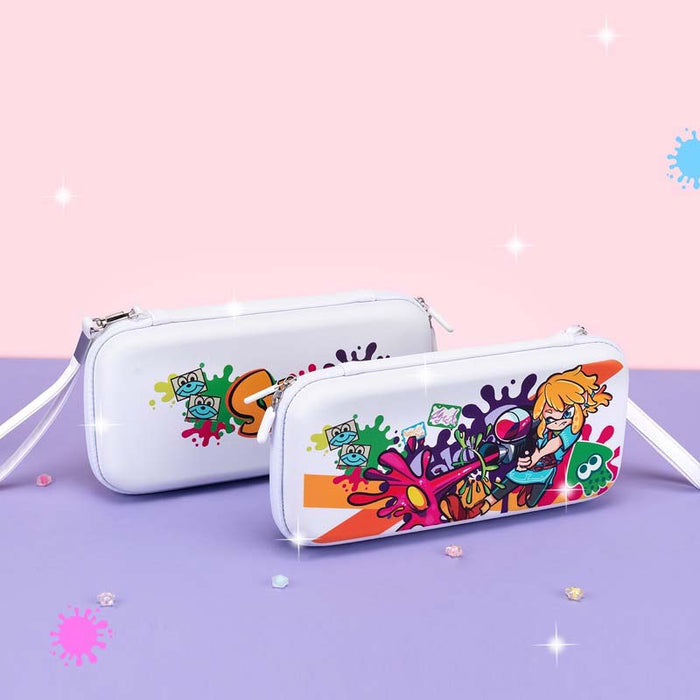Splatoon Switch Carrying Case: Compact, Roomy, Protective: white, purple Splatoon-themed cartoon characters, cartoon, colorfu