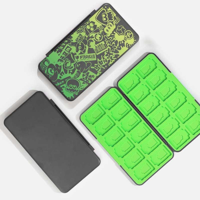 Splatoon Switch Game Holder with Slots: black, white cartoon characters and doodle-style graphics, cartoon, graffiti/doodle