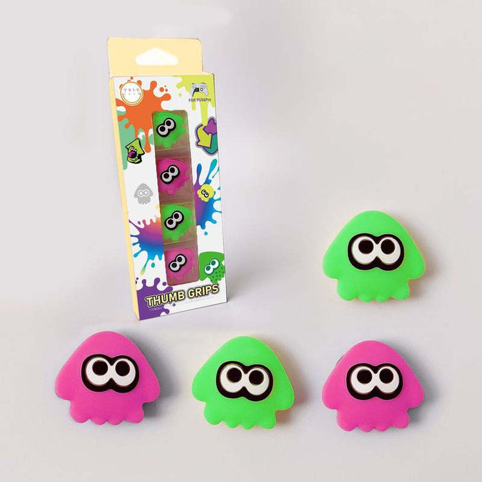 Splatoon Thumb Grips for Switch Pro: yellow, purple cartoon squid-like characters, kawaii cartoon style