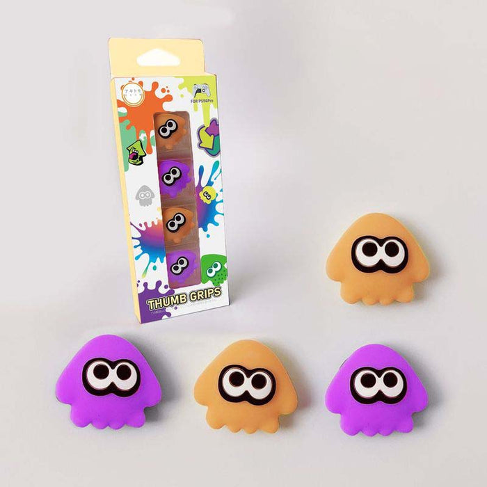 Splatoon Thumb Grips for Switch Pro: yellow, purple cartoon squid-like characters, kawaii cartoon style