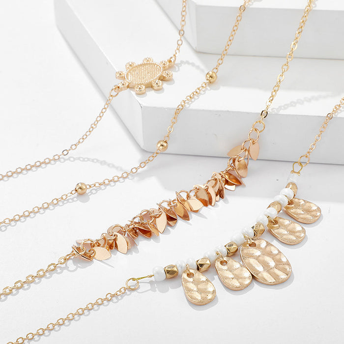 Stackable Bracelet Set, Liala Collection (4 Pieces): gold, white layered gold-tone necklace set, bohemian layered jewelry sty