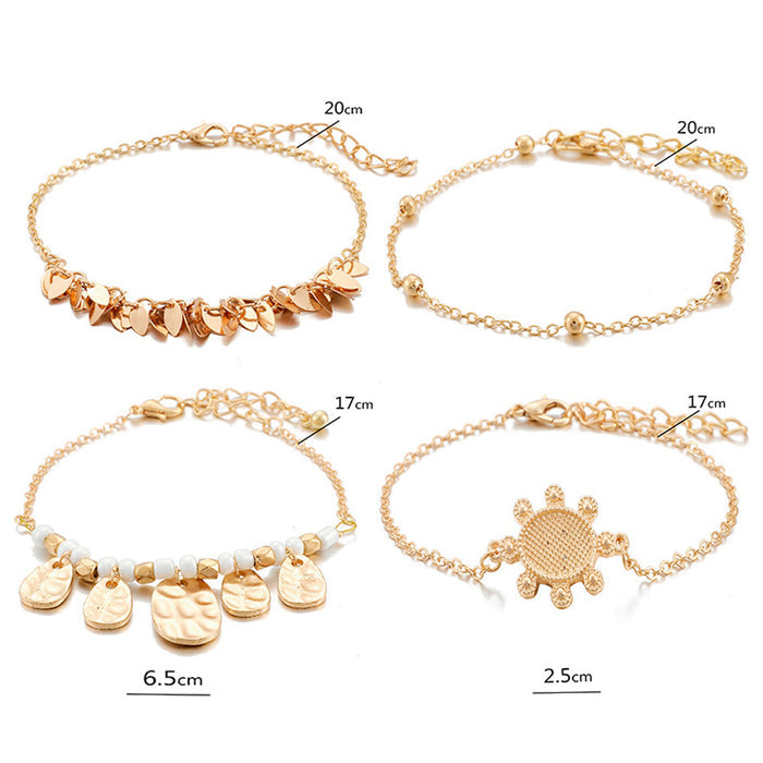 Stackable Bracelet Set, Liala Collection (4 Pieces): gold, white layered gold-tone necklace set, bohemian layered jewelry sty