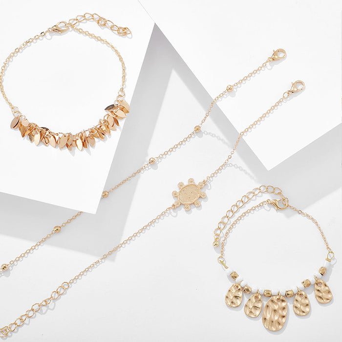 Stackable Bracelet Set, Liala Collection (4 Pieces): gold, white layered gold-tone necklace set, bohemian layered jewelry sty